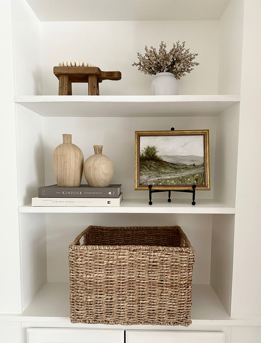 Styling BuiltIns // Shelf Styling Ideas // Landscape Art for Shelves