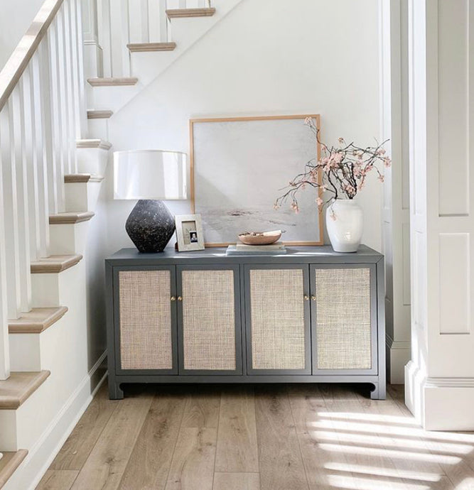Neutral Entryway Console Styling With Art