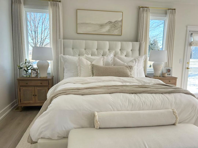 Neutral Art Above King Bed, Malibu Beach Painting Above Bed, Neutral Bedroom Design