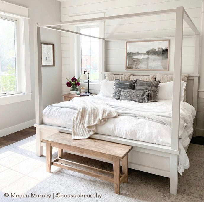 Neutral Bedroom Inspiration with Neutral Artwork Above Bed - Midnight Marsh