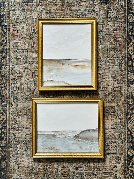 Stacked Set of 2 Neutral Art Prints, Watercolor Stacked Art