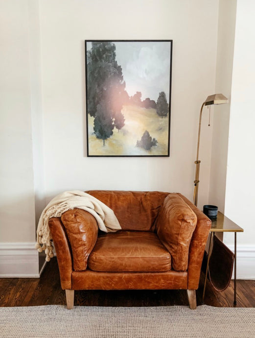 Landscape Painting Above Oversized Leather Chair - Tuscan Hills