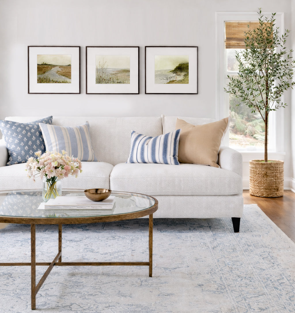Coastal Meets Traditional Living Room Design - Set of 3 Art Prints wit ...
