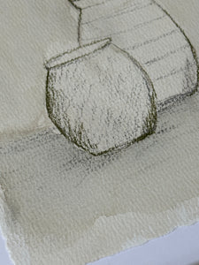 Object Set - Original 6" x 8" on handmade deckled edge paper - 8" x 10" wood frame (free shipping included)