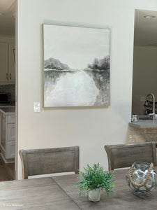 Misty River Framed Art - 36" x 40" Silver Linen Metal Frame