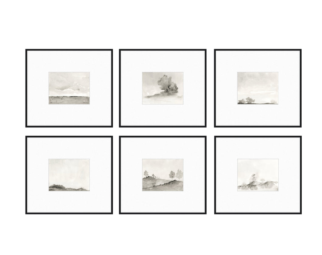 Set of 6 Gallery Wall Framed - prints + matting + black metal frames