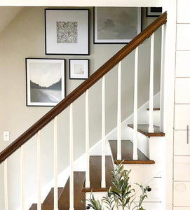 Neutral Gallery Wall of Framed Artwork for Stairs